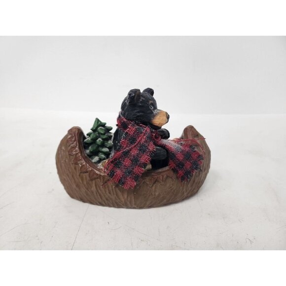 Vintage Youngs Holiday Christmas Tree Bear Canoe Sculpture Figurine Resin Decor - Picture 5 of 9